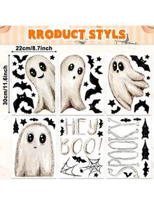 Halloween Ghost & Bat Window Stickers, PVC Static Cling Window Decals, Cute Ghost Decorative Stickers, Halloween Holiday Stickers, Home Decor Stickers - Multicolor - View 4