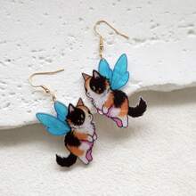 Original Design Handmade Shine Resin Earrings Funny Cute Statement Earrings Creative Earrings Cute Blue Wing Cat Spirit Earrings Drop Earrings Dangle Earrings For Women Girl Cat Lover Gift - Cute Blue-winged Cat Spirit - View 3