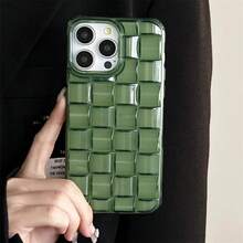 3D Cube Weave Pattern Phone 17 16 15 14 13 12 11 Pro Plus Matte Transparent Shockproof Cover - 深綠色 - 查看 3