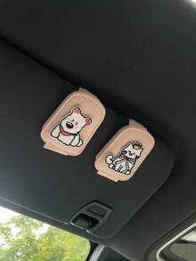 1pc Cartoon Puppy & Kitten Car Visor Glasses Clip, Creative Multifunctional Car Fashion Glasses Holder, Touching Puppy Crown & Kitten Car Glasses Clip, Magnetic Fashion Glasses Storage Clip For Car Interior, Leather Car Visor Glasses Holder, Car Fashion Glasses Clip Interior Accessory - A - View 1