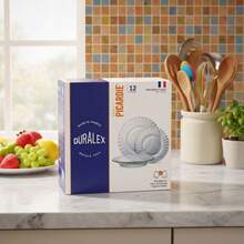 DURALEX | Complete Dinnerware Set For 4 People, 12 Pieces, Ultra-Resistant Tempered Glass, Microwave And Dishwasher   - Duralex Glass Dinnerware With Elegant And Durable Design - 12件套餐具,透明材質,附浮雕圖案 - 查看 4