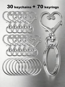 20/50/100pcs Heart-Shaped Swivel Clasp Keychain - Colorful Metal Spring Snap, Suitable For DIY Crafts, Jewelry, Lanyards And Accessories, Zinc Alloy Lobster Claw - Silver - View 14