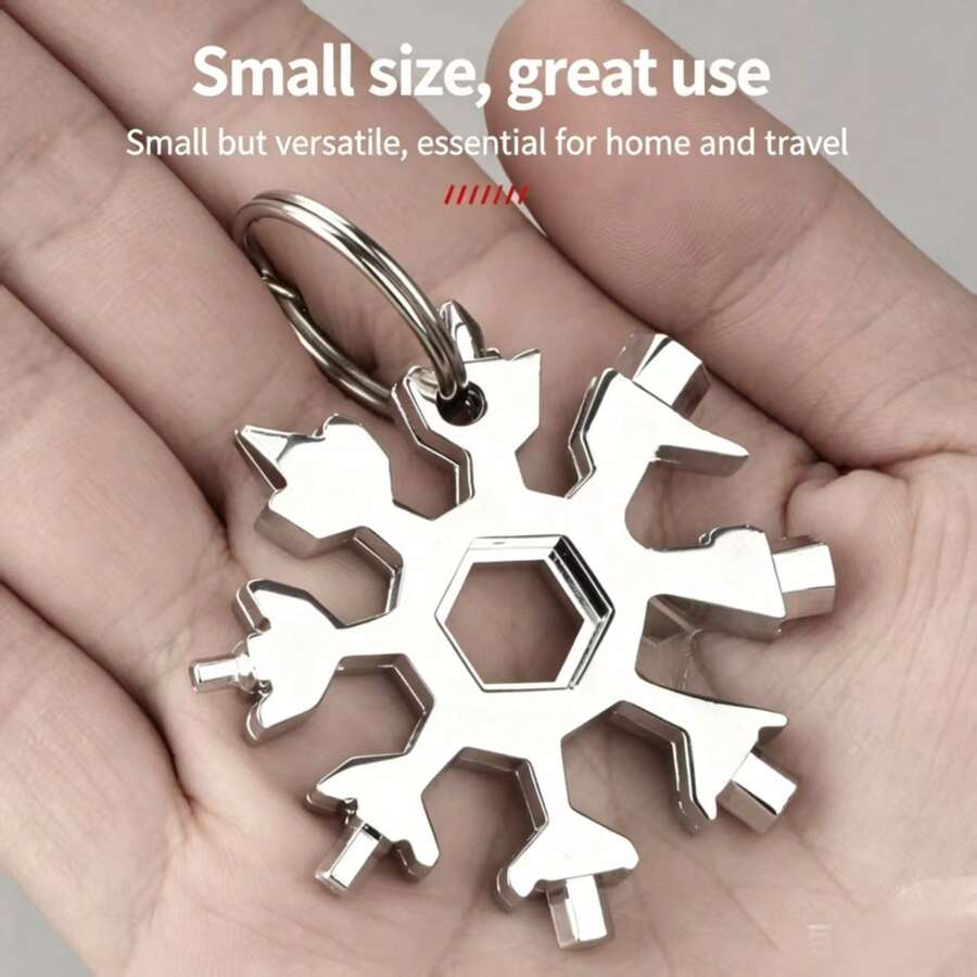 1pc Outdoor Emergency Snowflake Wrench Keychain Practical Small Tool - Silver - View 1