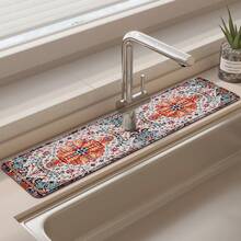 1pc Or Bohemian Style Sink Faucet Absorbent Mat, Drainage Mat, Kitchen, Bathroom Sink, Countertop, Drainage Mat, Diatomaceous Earth Basin, Cuttable Quick-Drying Mat. - Multicolor - View 2