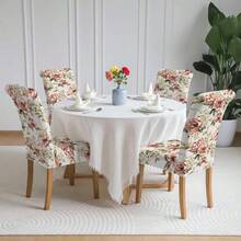 Floral Stretch Chair Covers, Two Rose Prints: Vintage Blush Peony & Vivid Red Rose, Multi Packs(1/2/4/6/8pcs), High Elastic Full Wrap Washable, 2D Printed, Easy Install For Dining, Party Decor & Gifts. - Multicolor - View 7