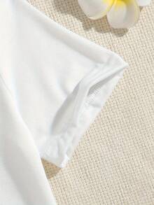 Girls' T-Shirt With Star, Moon And Heart Print - Soft Polyester, Elastic Round Neck And Short Sleeves For Summer - 白色 - 查看 3