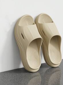 Summer Outdoor Sports Style Men's Slippers, Minimalist Thick 4cm Sole, Solid Color Unisex Indoor Outdoor Beach Fashion Sandals - Khaki - View 8