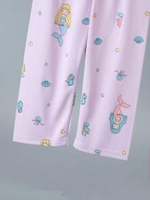 6pcs/Set Piyama Anak Perempuan Lengan Pendek dan Celana Panjang, Motif Kartun Putri Duyung, Set Pakaian Santai Kasual Tipis untuk Musim Panas untuk Balita - MultiWarna - View 8