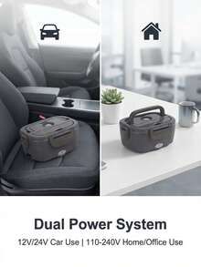 Herrfilk Electric Portable Food Heating Box, Car And Home Universal, Leak-Proof, With 1.5L Detachable Stainless Steel Inner Liner, Suitable For Truck Drivers To Heat Lunch Box - Gray-black - View 6