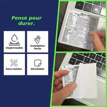 2 peças Autocolantes Reutilizáveis Autoadesivos para Atalhos de Teclado, Compatíveis com Windows, Word e Excel, Guia de Referência Rápida em PVC Fosco (Branco e Transparente), Design Francês, Layout Claro, Descolar e Colar Sem Deixar Resíduos - Ver 10