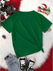 Camiseta para niños de 4 a 12 años con un diseño mágico de renos para bebés con lentejuelas "Merry & Bright", cuello redondo, manga corta y 100%. - Verde - Ver 3