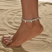 Women's Starfish Shell Anklets, Bohemian Ankle Bracelet, Rice Bead Leg Bracelet, Handmade Foot Chain, Bohemian Jewelry, Sandals, Gift - AK24Y0044 - View 1