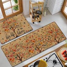 1pc Home Decor, Floral Tree Pattern Printed Linen Kitchen Rug, Kitchen Mat, Floor Mat, Bathroom Mat, Door Mat, 3D Printed Rectangular, Suitable For Living Room, Bedroom, Hallway, Bathroom, Laundry Room - Polyester Rug, Suitable For Indoor And Outdoor Home Decor - Multicolor - View 4