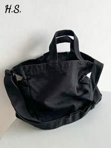 Vintage Washed Canvas Crossbody Bag, Casual Tote Bag For School/College Students, Unisex Large Capacity Shoulder Bag For Daily Use, Commuting, Shopping, Short Trip, Soft And Relaxed Canvas Bag - Black - View 1