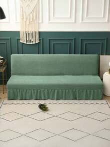 Solid Color Skirt Style Sofa Bed Cover, Polyester Fiber Elastic All Inclusive Sofa Cover, Suitable For Armless Sofa Cover, Simple And Modern, Suitable For All Seasons - Green - View 4