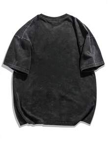 1 pcs Camiseta Hombre Algodón 100% 180g Lavado Especial Efecto Desgastado Vintage Oversize Para Diario Casual Calle Gym Verano - Negro - Ver 2