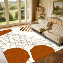 Cashmere-Like Beige Base Irregular Brown Line Fragment Geometry Pattern Printed Outdoor Rugs,Exquisite Cozy Carpets In Diverse Styles. Suitable For Home, Outdoor, Malls & Cafes, Machine Washable, Various Sizes Available. - A - View 1