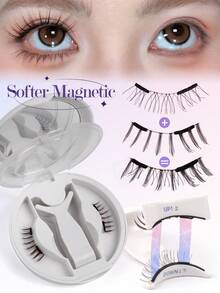 MAANGE 1 Pair Magnetic Eyelashes Set + Applicator, Cartoon Style Eyelashes, Natural & Voluminous, Exquisite & Beautiful, With Magnetic Clip, Reusable, Portable, Upgraded Magnetic False Eyelashes, Create Natural Makeup Look, No Glue Needed, Windproof & Waterproof, Comfortable All-Day Wear, Extended Tail Design, Enlarge Eyes, False Eyelashes, Eyelashes - Natural Lashes - View 13