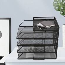 Black 5-Tier  Desk File Organizer – 24.5*33*28.2cm Tabletop Letter Tray For Office, Home & Classroom Storage - Black - View 4