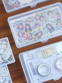 1個貼紙式塑膠收納盒，透明文具整理盒，返校季辦公桌配件，辦公用品筆筒，辦公配件桌面整理貼紙，圓珠筆，返校季必備 - 方形文具盒 - 查看 6