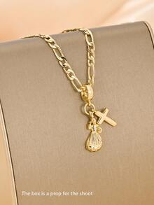 1PC European And American Classic Style Copper Suitable For Layering Small Size Vintage Gold Dancing Girl Cross Guardian Light Limited Edition Pendant Necklace, Suitable For Christmas/Thanksgiving/Halloween/Mother/Valentine's Day Couples/Friends/Fellow Believers Gifts, Catholic First Communion, Gifts, Daily Holiday Wear Prayer - Yellow Gold - View 5