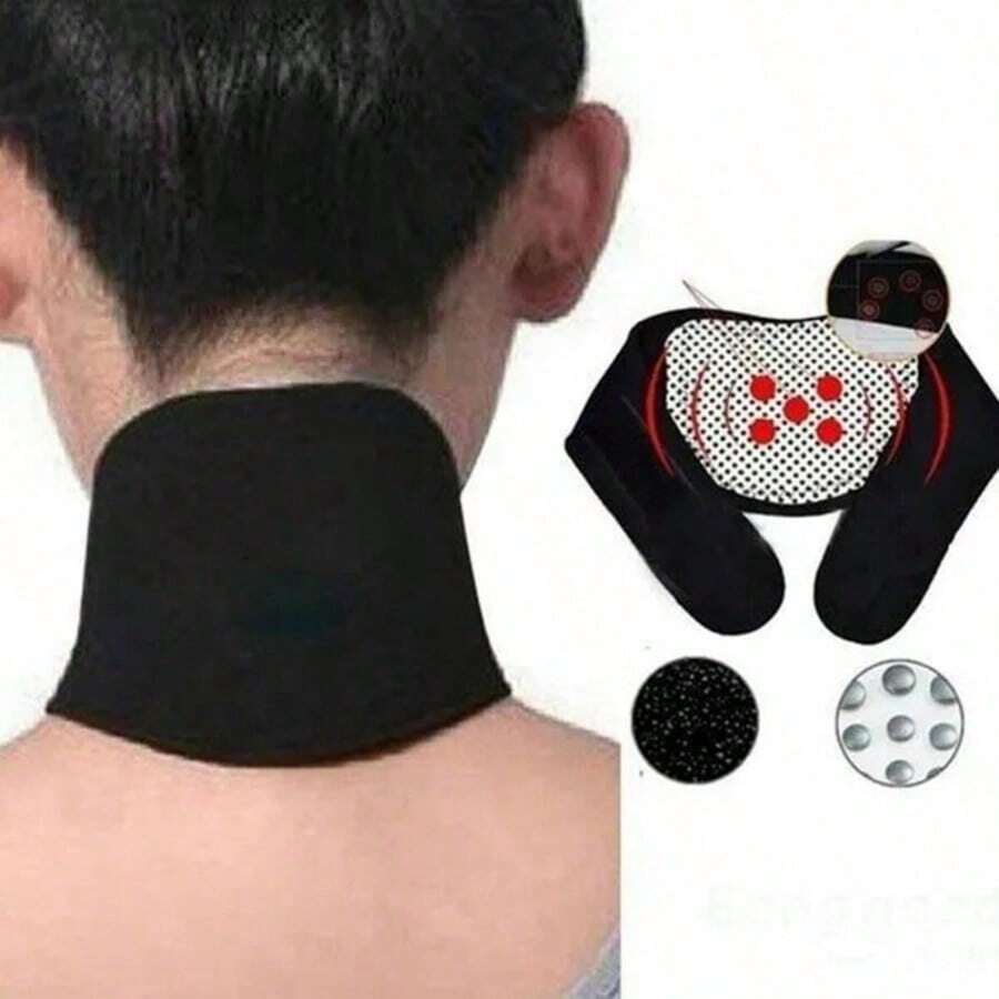 Self-Heating Adjustable Neck Support Band, Comfortable Cervical Spine Support, Portable Design, Polyester Fiber Filled Neck And Cervical Pillow - Black - View 1