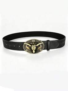 Cinto Masculino Estilo Ocidental de Couro Sintético com Fivela de Cabeça de Touro | Design Floral em Relevo Durável Preto - Adequado para Eventos Ocidentais, Festas e Presentes - Preto - Visão 4