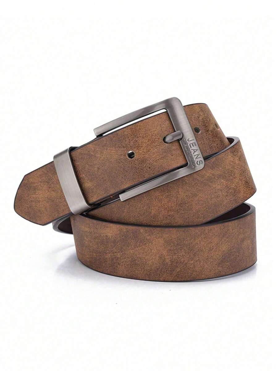 1pc Men's Wide Stitching Alloy Buckle Belt, Suitable For Jeans And Trousers, Minimalist Cool Sports Style, Daily Decorative Belt - Camel - View 1