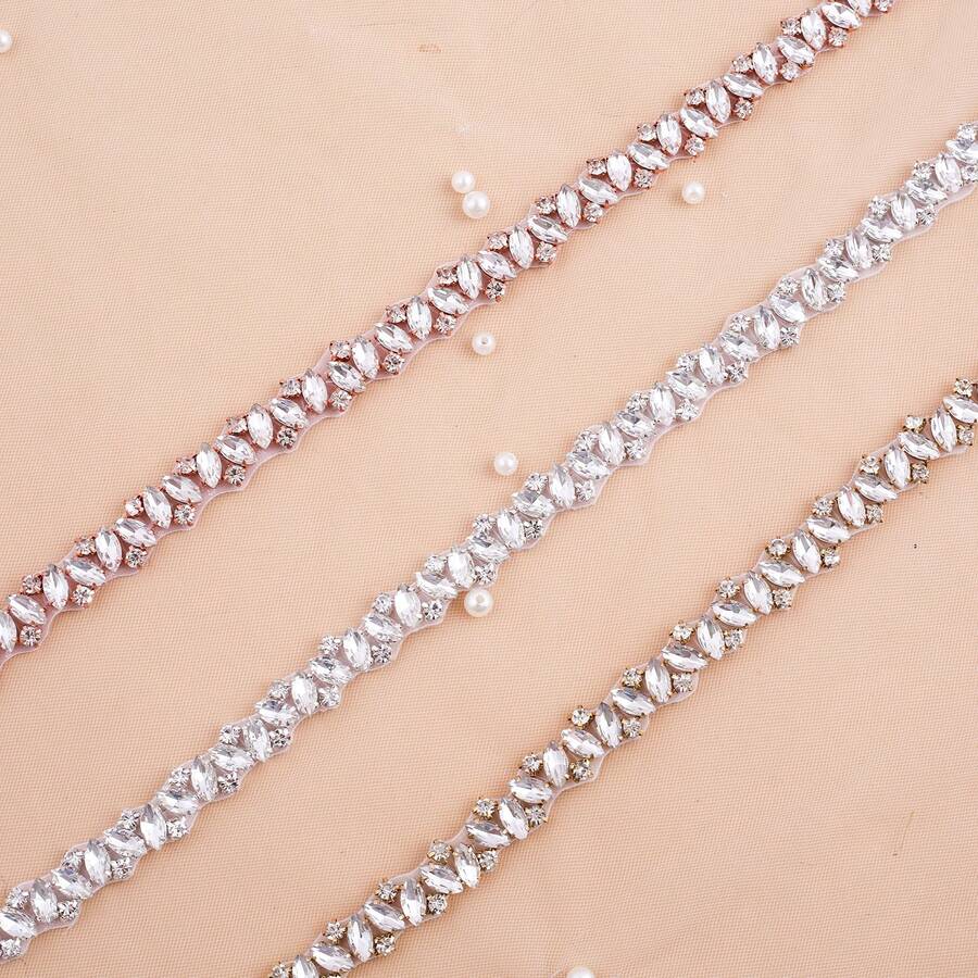 Bridal Waist Belt Accessory Rhinestone Wedding Dress Waistband Bride Beaded Barcode Belt - A - View 1