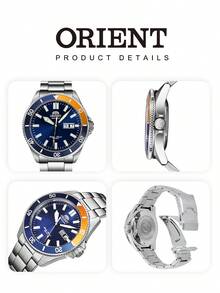 Orient 男士 Kanno III 自動潛水錶，藍橘色錶圈藍色錶盤礦物玻璃鋼製錶帶 日期&星期 200M 防水 RA-AA0913L19B - 銀色 - 查看 6