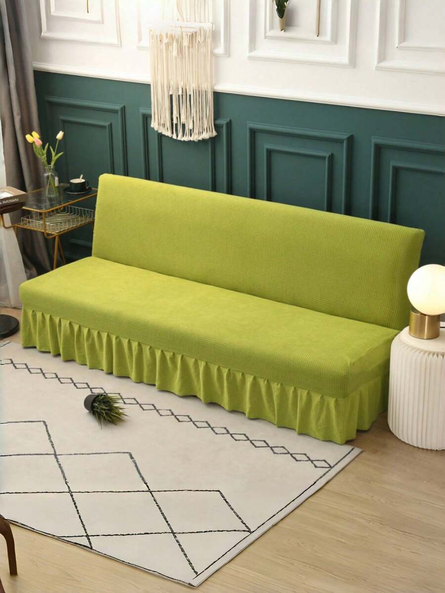 Solid Color Skirt Style Sofa Bed Cover, Polyester Fiber Elastic All Inclusive Sofa Cover, Suitable For Armless Sofa Cover, Simple And Modern, Suitable For All Seasons - Green - View 1