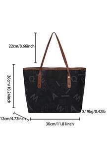 1 pieza Bolso tote de mujer de gran capacidad con decoración de remaches metálicos, bloques de color y monograma, de PU, color negro, nuevo para verano, bolso de hombro - Negro - Ver 6