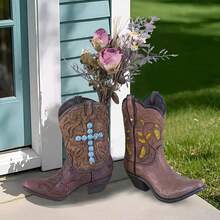 Vintage Turquoise Cross Cowboy Boot Vase - Western Resin Decorative Pot, Great For Farmhouse, Country, Or Bohemian Style Home & Garden, Small Size,Room Decor, Home Decor, Birthdaydecor,Kitchen,Wedding, Bedroom Decor, Livingroom Decor - New Model - View 7