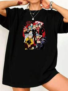 Camiseta 100% algodón para niños, camiseta con estampado minimalista, ligera, de manga corta, adecuada para adultos y niños, estilo versátil. - Negro - Ver 1