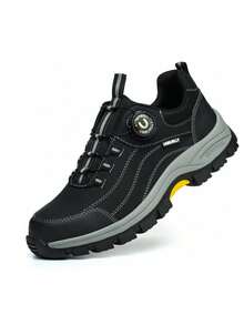 Men's Steel Toe Shoes, Button Design, Anti-Crush, Anti-Puncture, Rubber Sole, Industrial Work Shoes - 黑色 - 查看 5