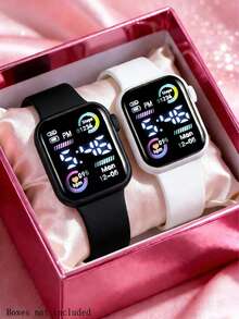 3/2Pcs Women's Fashion Minimalist LED Digital Display Electronic Watch, Suitable For Women/Couples, Perfect As Birthday/Holiday Gift For Friends, Back To School Gift, Party And Travel, Graduation Season, Valentine's Day, Gift For Family And Friends - Multicolor - View 3