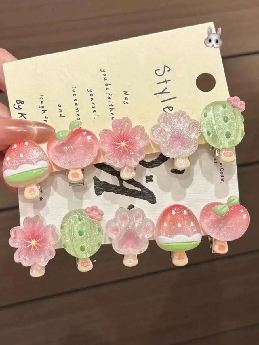 10pcs Girls Cute Cartoon Jelly Flower Hair Clips, Sweet Girly Style Fun Creative Mini Hair Clips For Bangs And Flyaways - Multicolor - View 1
