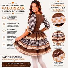 Women's Adult June Festival Dress, Plaid, Long Sleeves, Adjustable Waist-Slimming, Extra-Full Skirt - 鏽棕色 - 查看 4