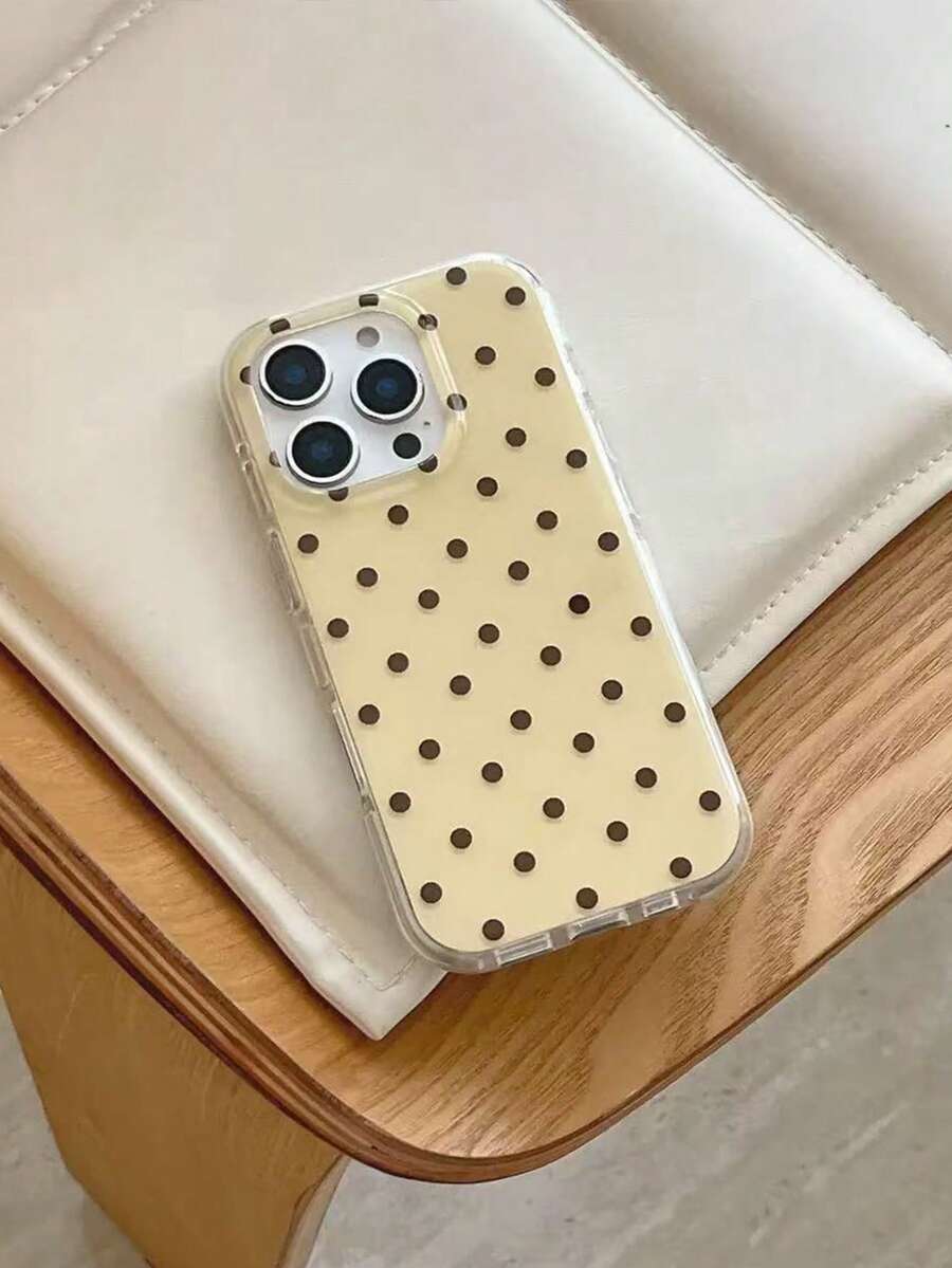 1PC Ins Polka Dot IMD Full Coverage Shockproof TPU Phone Case Compatible With Apple 11 Pro Max/12 Pro Max/13 Pro Max/14 Pro Max/15 Pro Max/16 Pro Max/17 Pro Max - Yellow - View 1