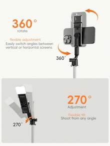 Portable Foldable 1.3 Meters Selfie Stick Tripod, Stainless Steel Telescopic Pole, Double-Sided 3-Color Adjustable Fill Light, Detachable Bluetooth Remote, 360° Adjustable Phone Holder, Stable Tripod Base, Suitable For Outdoor Travel, Vlog, Live Streaming, Desktop Content Shooting, Group Selfie - Multicolor - View 4