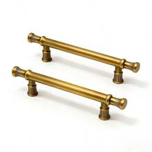 2PCS Vintage Brass Cabinet Door Handles | European Luxury Cabinet Knobs | Wardrobe Drawer Hardware Accessories - Brushed Brass - View 1