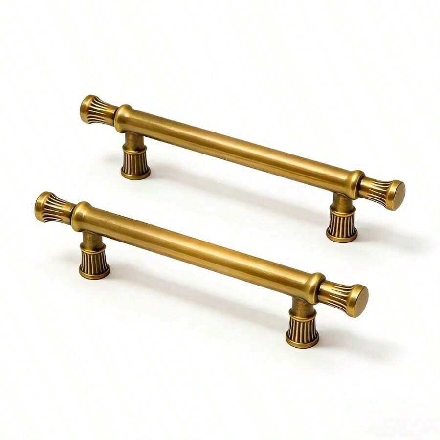 2PCS Vintage Brass Cabinet Door Handles | European Luxury Cabinet Knobs | Wardrobe Drawer Hardware Accessories - Brushed Brass - View 1