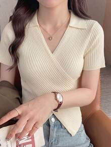 2026 New Apricot Knit Casual Blouse, Suitable For Spring/Summer Work And Daily Wear - Apricot - View 4