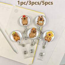 1 pieza/3 piezas/5 piezas Portacredencial retráctil con clip para tarjeta de identificación con diseños de rana, conejo y oso - Multicolor - Ver 6