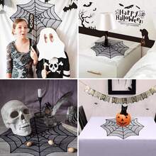 1pc Halloween Spider Web Tablecloth Black Spider Web Placemat Set Decorative Fireplace Cover Lace Table Runner Coaster Pad Party Supplies, Wedding Decor, Summer Decor, Outdoor Garden Decor, Outdoor Decor Supplies - Spider Web - View 6