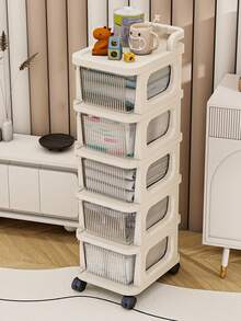 3 Tiers Rolling Storage Cabinet With Wheels Portable Cart Bedside Table Nightstand Small Dresser Bedroom Living Room Kitchen Organizer Drawer Rack Stand Unit Storage Solution Furniture Home Decor - Clear - View 4