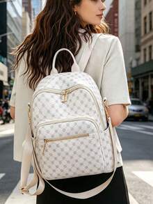 Large Capacity Backpack For Women, Classic Solid Color Handbag For Ladies - Blue - View 3