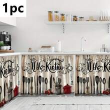 1pc Kitchen Utensil Print Kitchen Curtain, Small Window Curtain Dust-Proof Clutter Concealing, Multiple Sizes For Living Room, Game Room, Bedroom, Kitchen, Multi-Scene Polyester Rod Pocket Decorative Curtain, Home Decor, Party Supplies - Zd30 - View 1