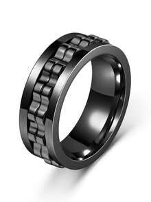 1pc Casual Fashion Minimalist Design Men's Stainless Steel Gear Ring, Suitable For Daily Wear, Ideal Holiday Gift - Black - View 1