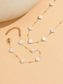 2pcs/Set Minimalist Versatile Stainless Steel Four-Leaf Clover Necklace & Bracelet Fashion Women's Neck & Wrist Jewelry Set Suitable For Daily, Vacation, Travel, Shopping And Party Wear - Multicolor - View 3